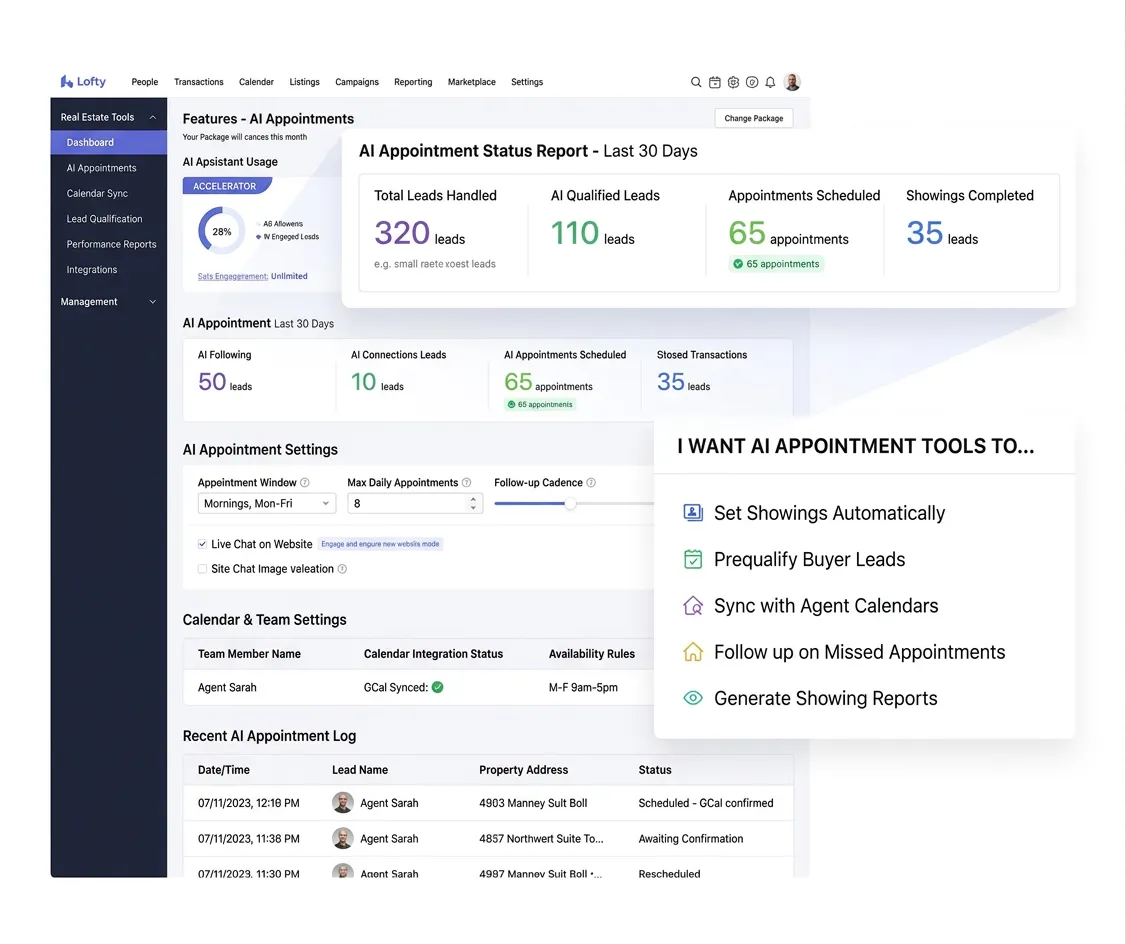 AI Real Estate Appointments Tools main interface dashboard