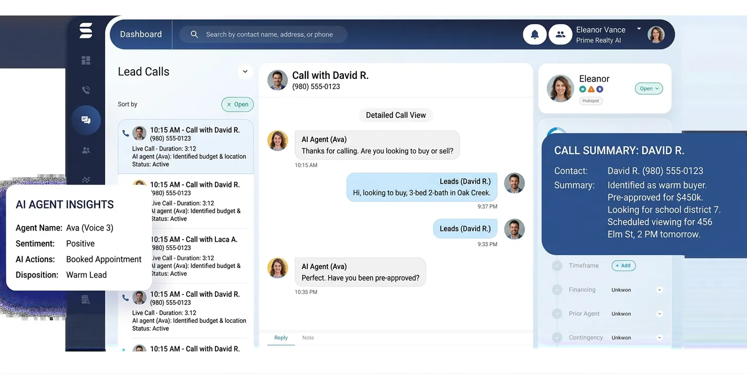 AI Voice Automation for Real Estate Agencies main interface dashboard