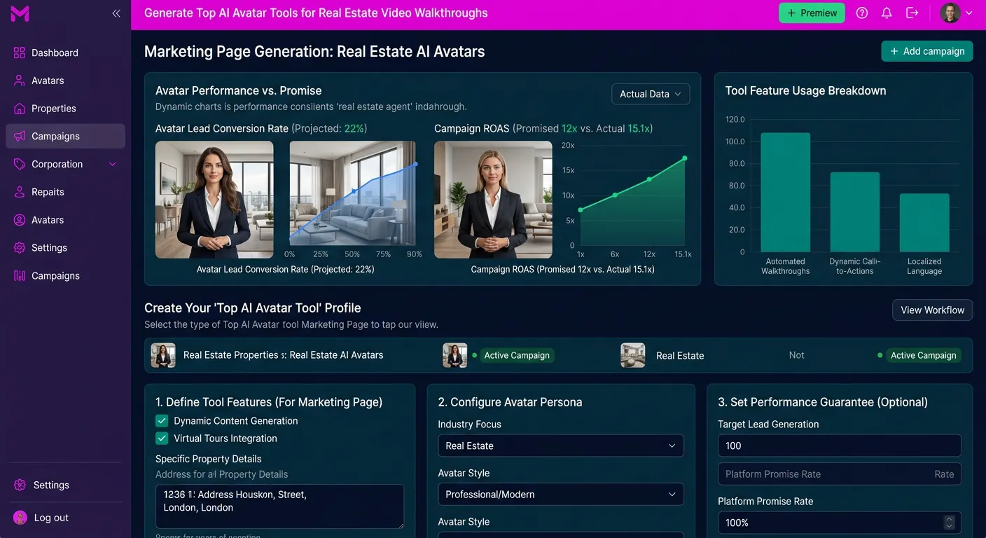 top ai avatar tools for real estate video walkthroughs feature — What the Marketing Page Promises